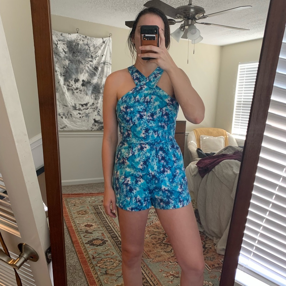 Blue Floral/Tie Dye Romper - Picture 1 of 3